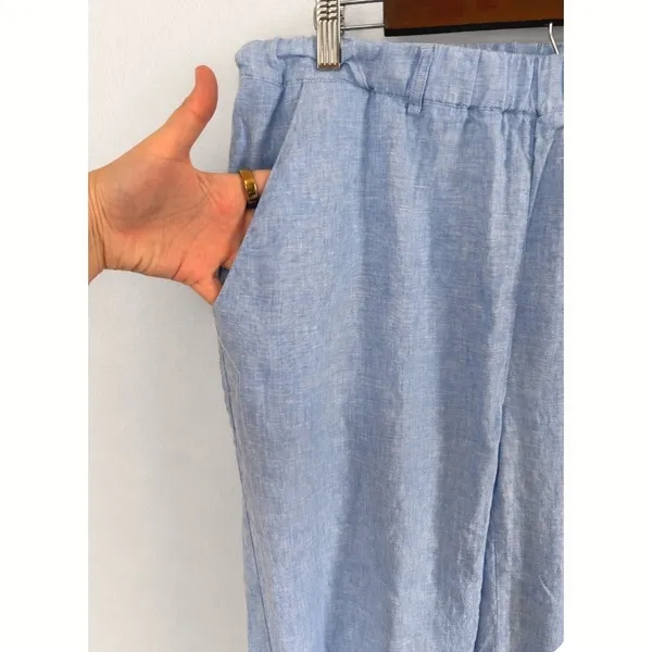Quince French Blue 100% European Linen Straight Leg Elastic Waist Pants Sz L - Image 6