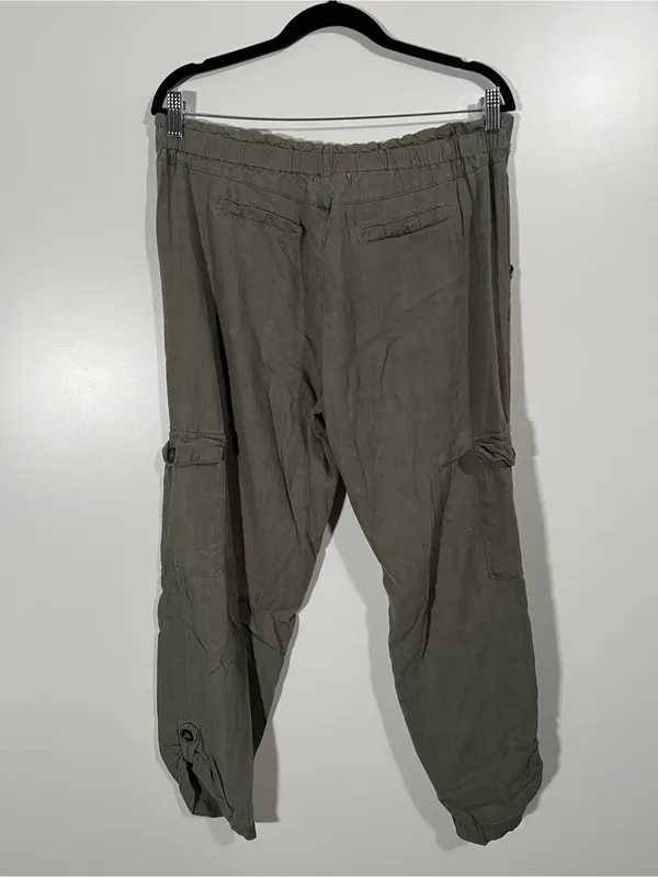 Vintage Petites Linen Blend Cargo Pants Green Size Petite Large - Image 2