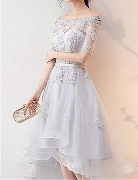 Amazon Women's high low prom dresses formal wedding party gowns with sleeves appliques - Image 5