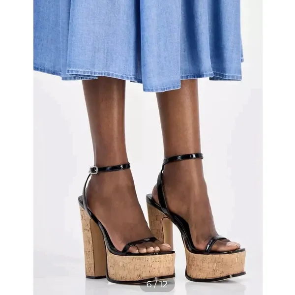 AAJ By Aminah Black Patant 6 Inch Tina Platform Dress‎ Sandal Size 8.5 MSRP $220 - Image 2