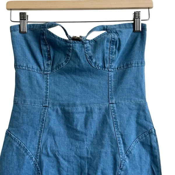HELLO MOLLY The Eve Denim Mini Dress S Blue Sleeveless Cotton Stretchy - Image 6