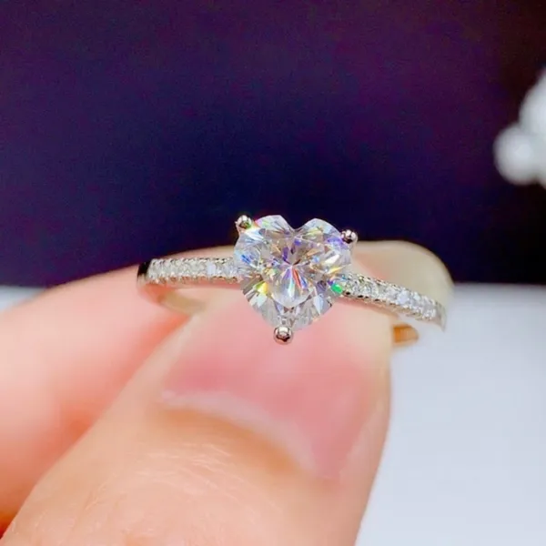 18K White Gold Plated Adjustable Crystal Love Heart 1 CT CZ Diamond Ring for Women - Image 4