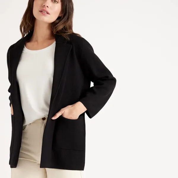 Quince 100% Organic Cotton Black Soft Relaxed Open Front Knit Blazer Medium - Image 2