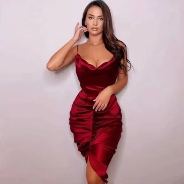 HOUSE OF CB 'Nera' Wine red Satin Draped Corset‎ Dress /Size L NWOT - Image 2