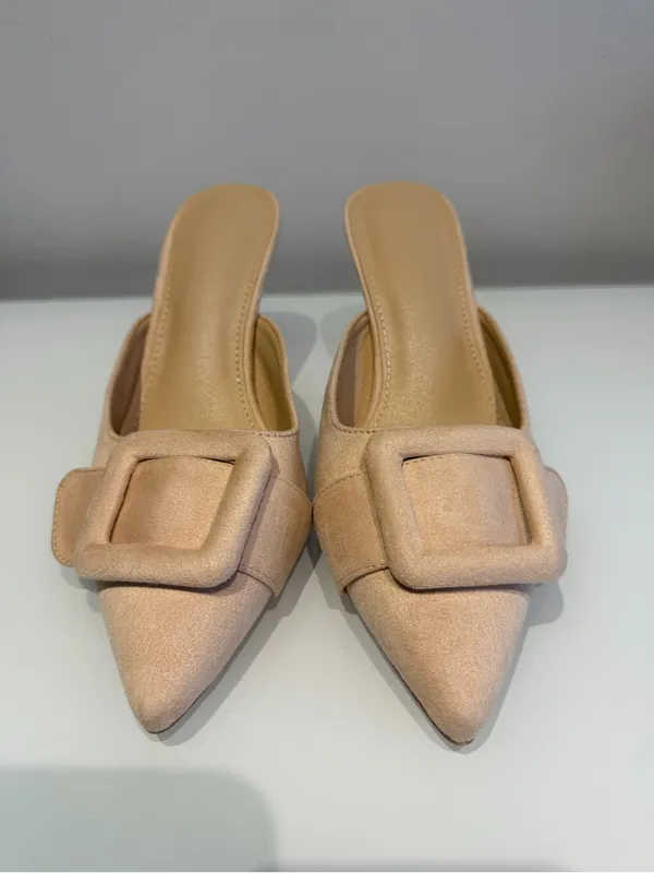 Amazon Suede Pointed Toe Buckle Heels - Image 2