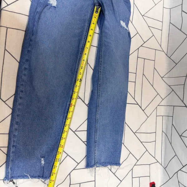 Old Navy Sky-Hi Straight Jeans 4 Blue‎ Distressed Raw Hem Extra High Rise - Image 6