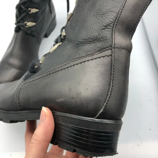 SGN Black Leather Lace Up Fur Trim Combat Boots Womens 37 Goth Witchy Whimsy - Image 7