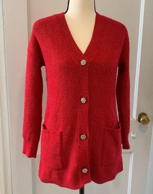 Loft | red snow flake button knit cardigan - Image 8