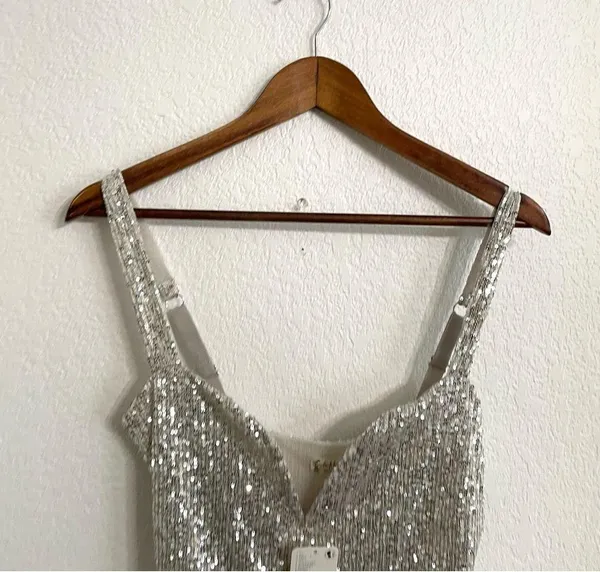 NWT Free People Womens Bodysuit Silver Sparks Fly Bodysuit Sequin Size Small - Image 4
