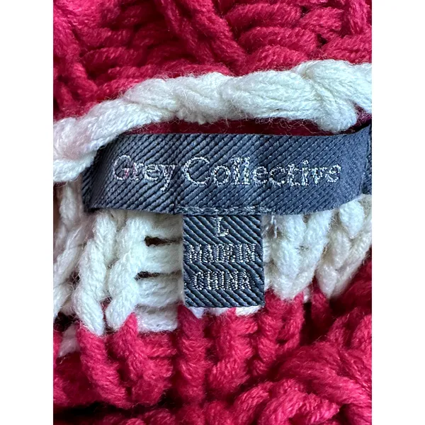 Gary Collective Preppy Chic Striped Turtleneck Pink Cream Cozy Knit Sweater L - Image 8