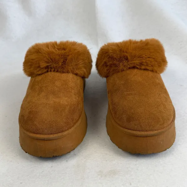 Streetwear Society Brown‎ Faux Fur Platform Slides Mules Slippers Womens 6 Chunky Cozy Retro - Image 4