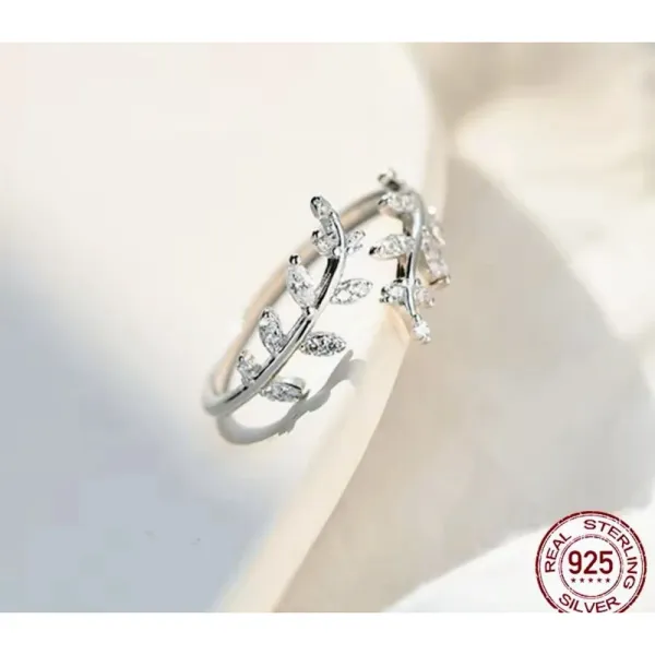 Boutique Sparkly 5a Cz‎ Leaf Ring | White Gold Plated Sterling Silver - Image 3