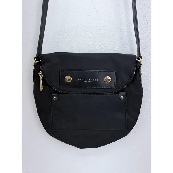 Marc Jacobs Crossbody Bag Black Nylon Leather Trim Gold Hardware OS - Image 2