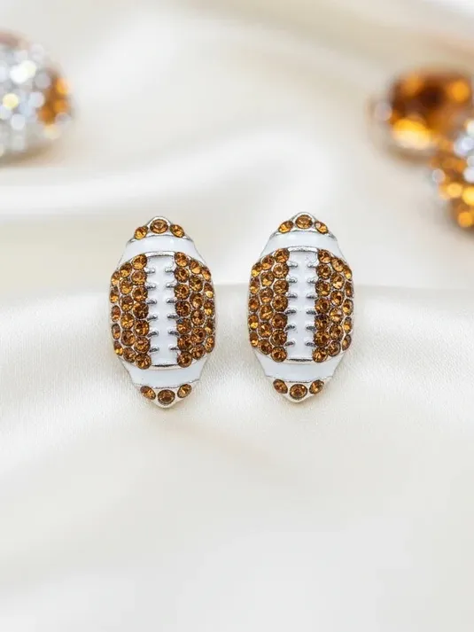 Pave Football Stud Earrings Gold - Image 2