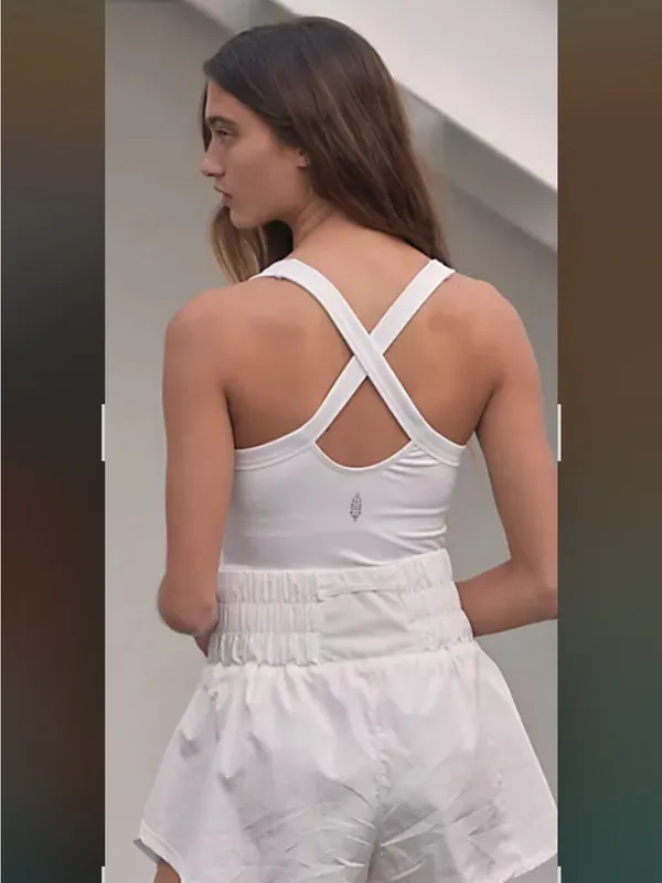 FREE PEOPLE FP Movement Prima Shortsie Romper Jumpsuit White Tiered Small - Image 3