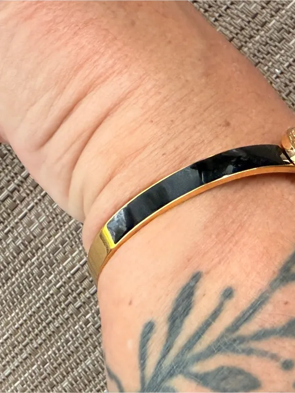Black Round Roman Gold Tone Stainless Steel Hinge Bangle Cuff - Image 12