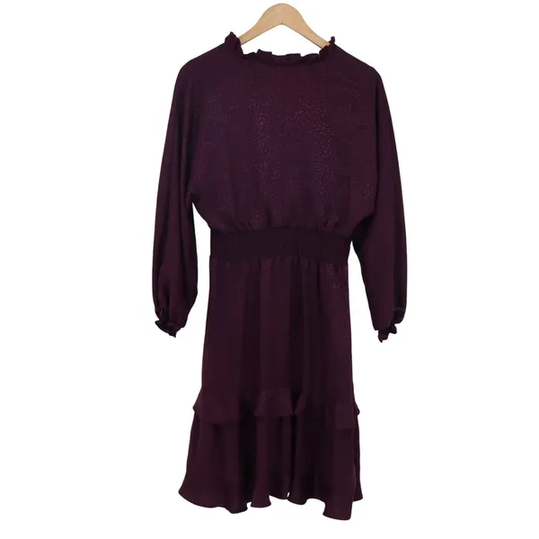 Emma & Michele Dress Womens M Purple Jacquard Ruffle Smocked Excellent - Image 4