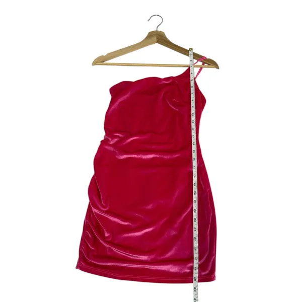 Lucy In The Sky Hot Pink Velvet Mini Dress Womens Small One Shoulder Barbiecore - Image 8