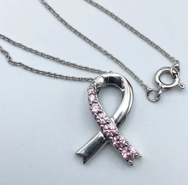 SAI 925 Pink Ribbon Cancer Sterling Silver 18” Necklace - Image 7