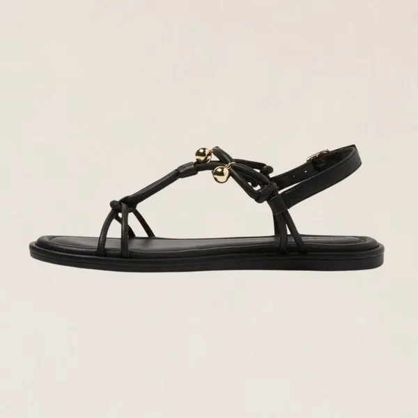 Universal Thread Black Strappy Flat Sandals Gold Bead Detail Ankle Strap 6.5‎ - Image 3