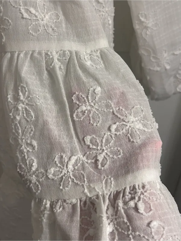 White Embroidered Long Sleeve Mini Dress - Brand - Image 3