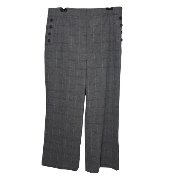 Loft High Rise Wide Leg Gray‎ Sailor Plaid Pants Womens 12 Academia Preppy Office NEW - Image 4