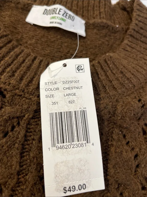 Double Zero Chocolate Brown Cable Crewneck Sweater - Image 5