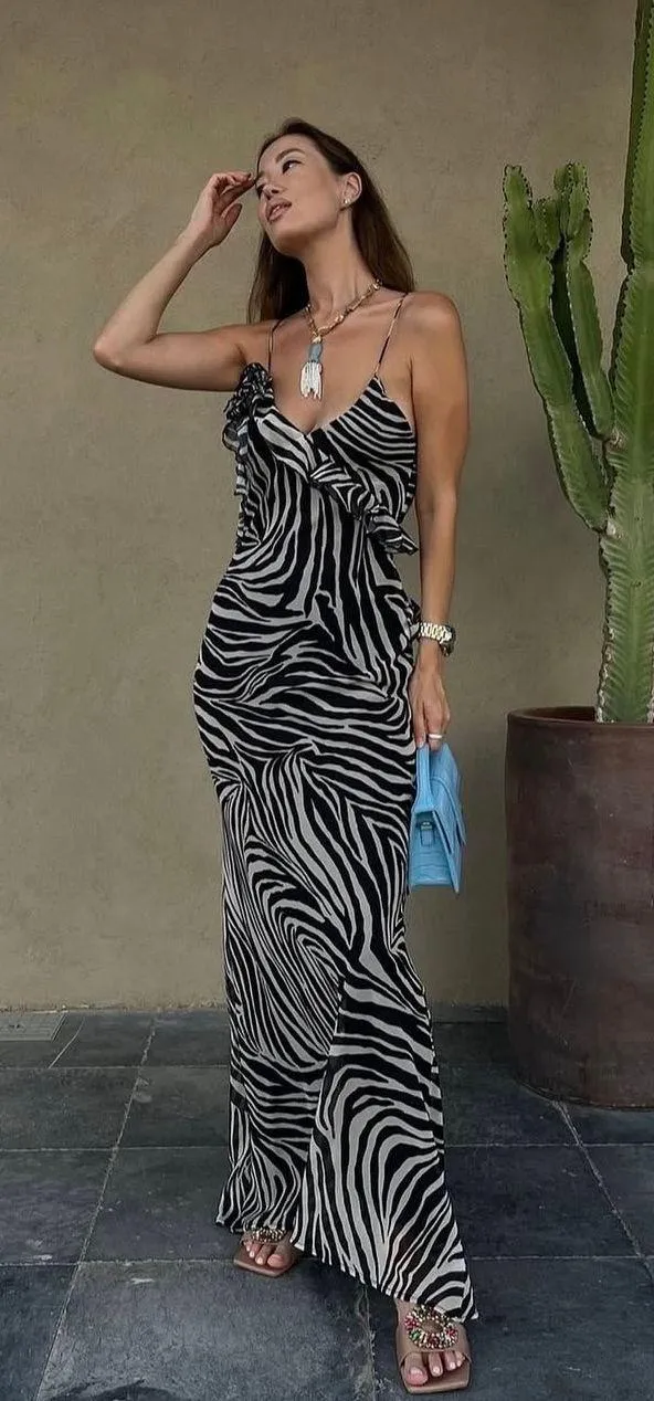 Zara dress maxi zebra animal print flower open back bodycon evening wedding - Image 12