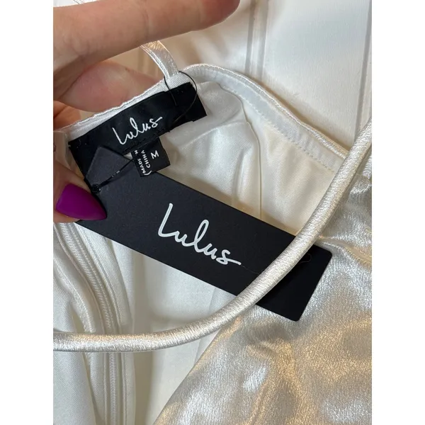 NWT Lulus Happily Yours Ivory Satin Skater Mini Dress Party Cocktail LWD Size M - Image 6