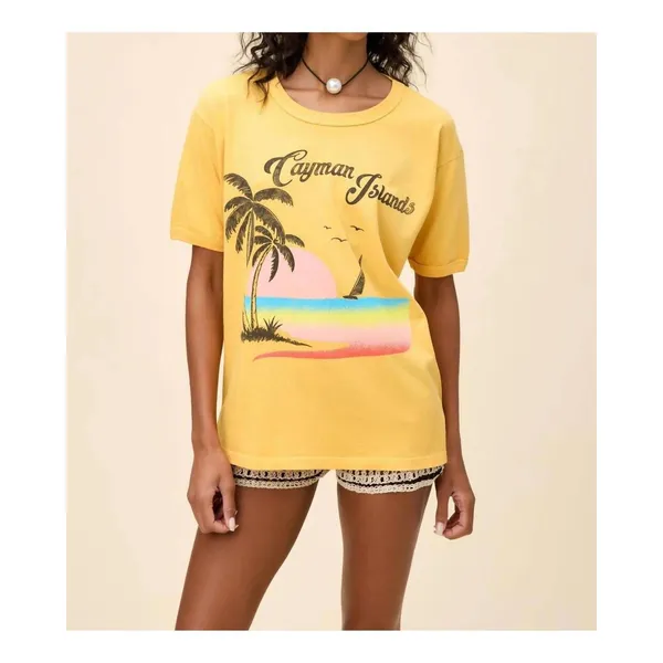 DAYDREAMER Cayman Islands Ringer Tee Size Small Dusty Gold NWT 100% Cotton - Image 2