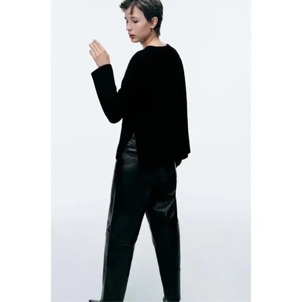 ZARA Wool Blend Solid‎ Black Shaker Knit Pullover Sweater Minimalist Medium - Image 10
