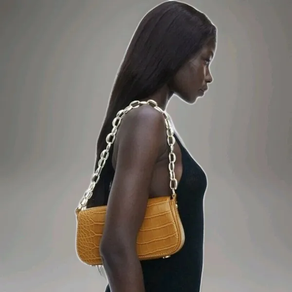 Zara Croc Shoulder Bag Yellow Gold Tone Chain Strap Clean Inside Luxury Travel - Image 2