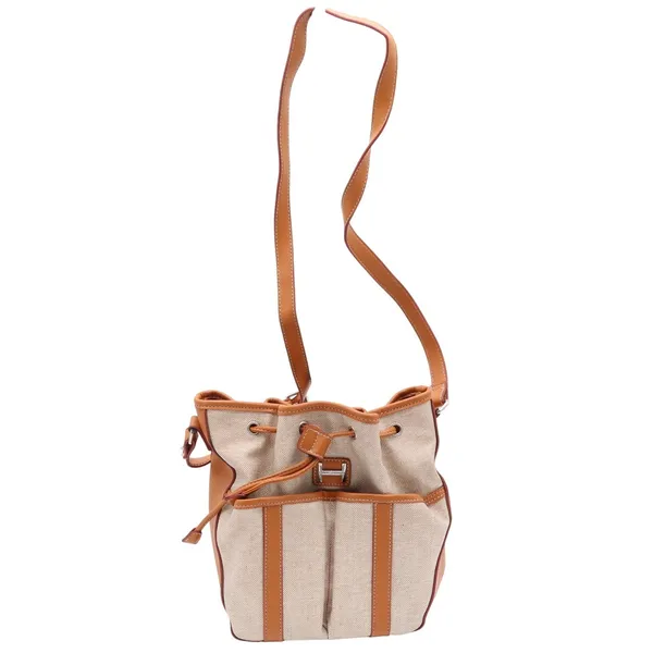 Tommy Hilfiger Bucket Bag Womens Medium Drawstring Beige Tan Canvas Excellent - Image 2