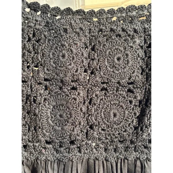 ASOS DESIGN Crochet Babydoll Midi Sundress Black Boho Festival Dress Vacation - Image 8