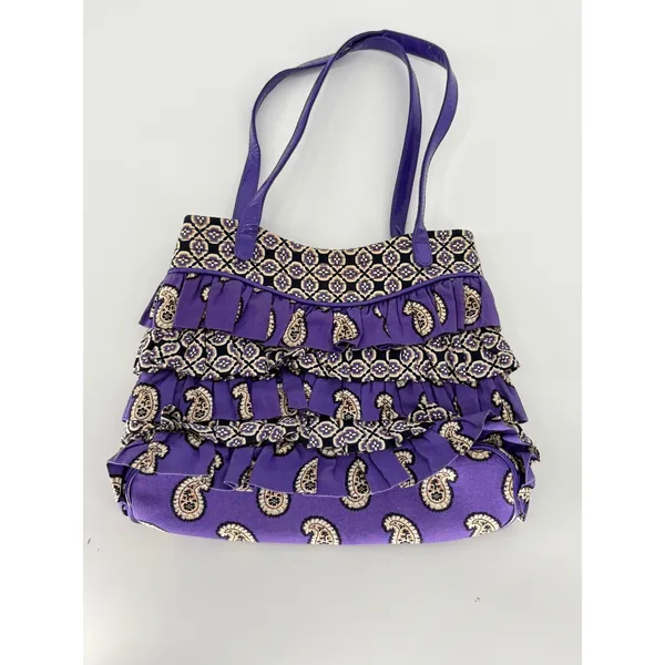 Vera Bradley Purple Paisley Ruffled Handbag Quilted Shoulder Tote‎ Wallet Set - Image 10