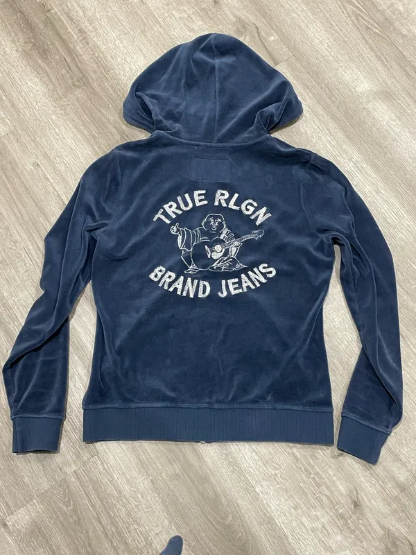 True Religion Navy Velour Tracksuit - Image 3