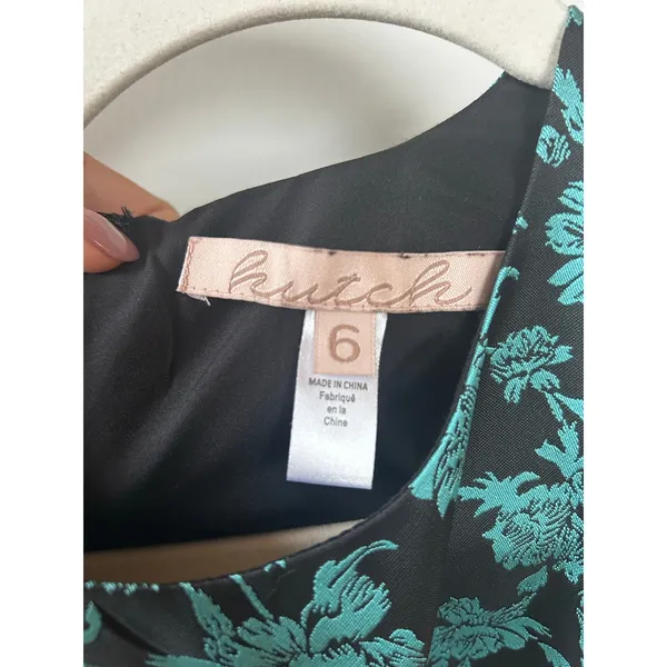 Anthropologie Hutch Floral Jacquard Cut-Out Mini Dress Size 6 Black/Teal - Image 8