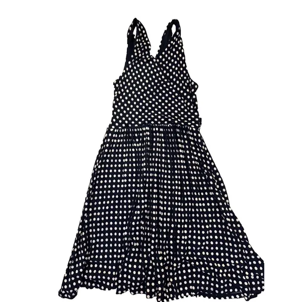 Ann Taylor LOFT Womens S Black White Polka Dot Fit Flare Dress Sleeveless - Image 2