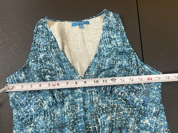 Derek Lam Blue Ocean Wave Maxi Dress Resort Beachy Ruched Empire Sleeveless M - Image 11