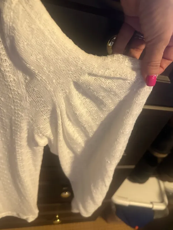 Free People Dream Girl pointelle white Large sweater full sleeve lace neck $135 - Image 10
