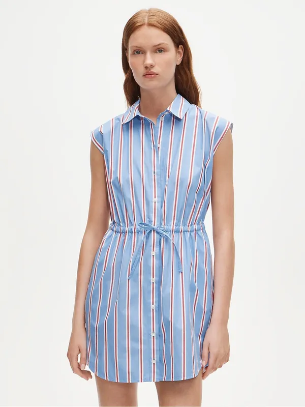 J.Crew Sleeveless Shirtdress Womens 8 Blue Red Striped NWT CW436 Drawstring - Image 2
