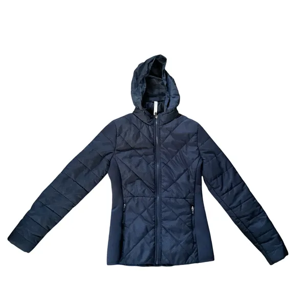 Fabletics Navy Blue Quilted Jacket Hooded Zip Front Athletic Coat Size S - Image 4