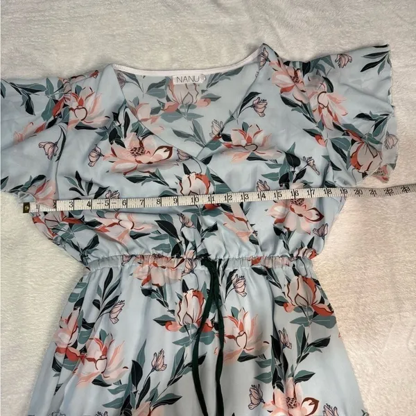 NANU Pink and Green Wrap Sundress with Flutter Sleeves - Image 4