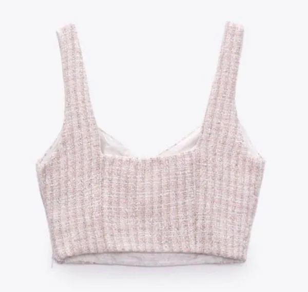 Zara light pink trendy tweed crop top NEW - Image 2