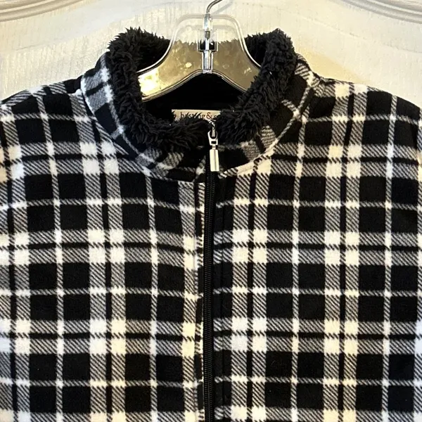 Hasting & Smith Womens Plaid Fleece Vest Black‎ White Sherpa Collar Zip Up M - Image 2