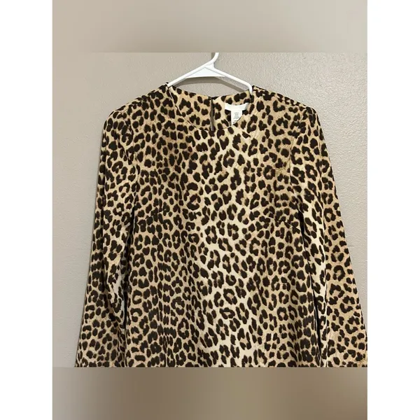 NEW H&M Tan Leopard Print Long Sleeve Shoulder Pad Mini Dress Women’s Size XS - Image 4