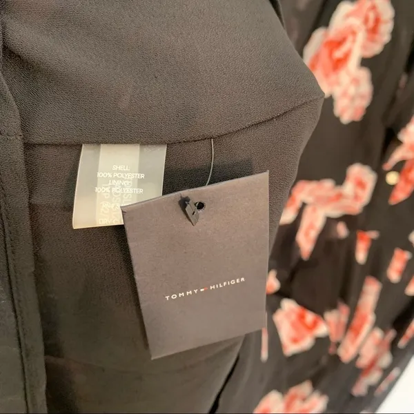Tommy Hilfiger Women's Size 2 Floral Chiffon Dress Black Pink Floral Long Sleeve - Image 11