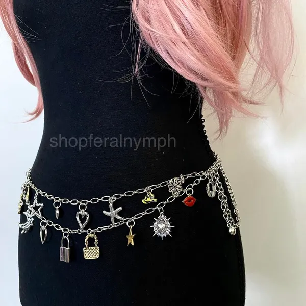 Silver Harajuku Y2K Charm Layered Chain Belt, Fits 18.5-39 Inches, X7GA1306 - Image 6