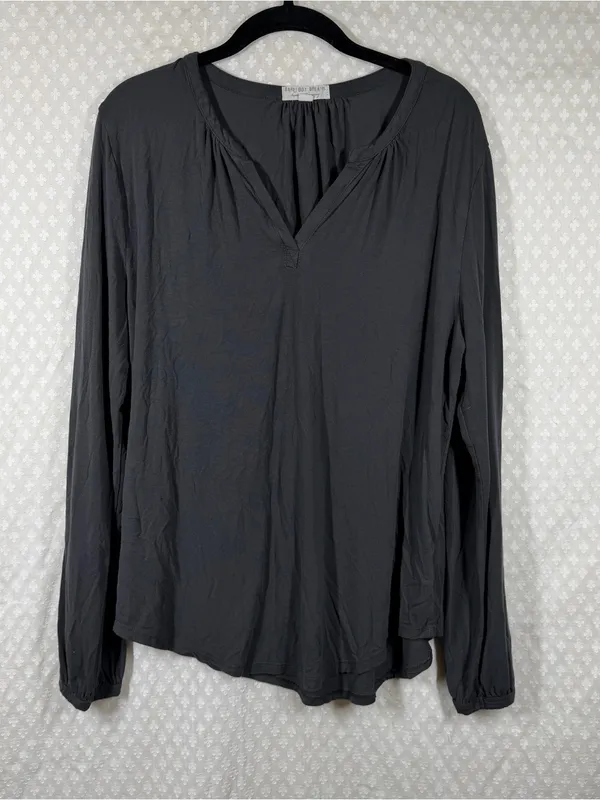 Barefoot Dreams Dark Grey Luxe Milk Jersey Long Sleeve V Neck Top - Image 2