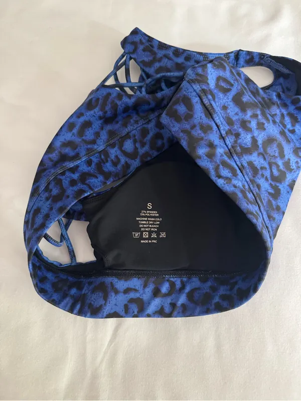 CXIX Blue Leopard NYX Sport Bra Polewear Cutout Strappy Pole Top S M - Image 4